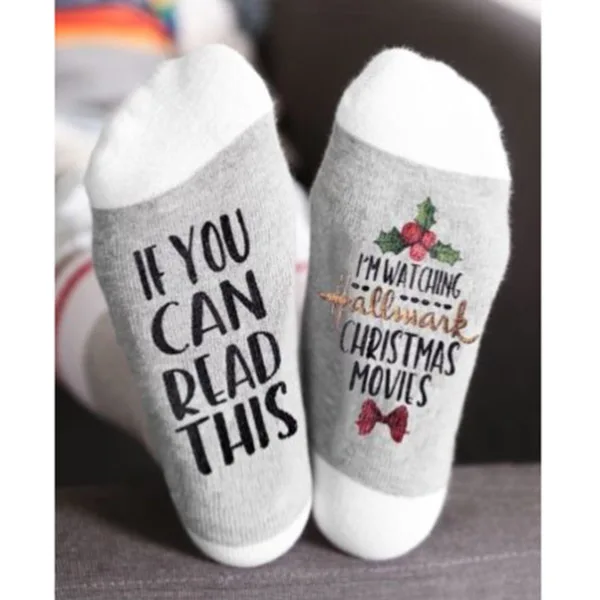 

1Pair Hallmark Movies Soft Socks Christmas Letters Printed Women Winter Warm Socks Gifts BMF88