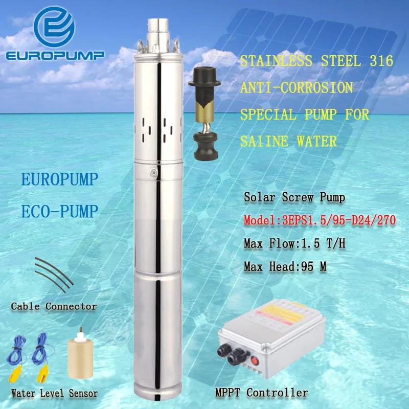 EUROPUMP Solar Screw Pump SS316 For Sea Water Pump Max Lift 95M 1500LPH