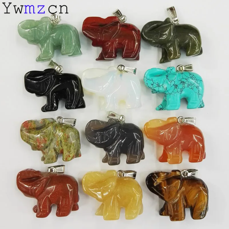

Natural stone Elephant pendants for making jewelry charm Animal Pendant mixed Necklace 12pcs/lot free shipping Wholesale