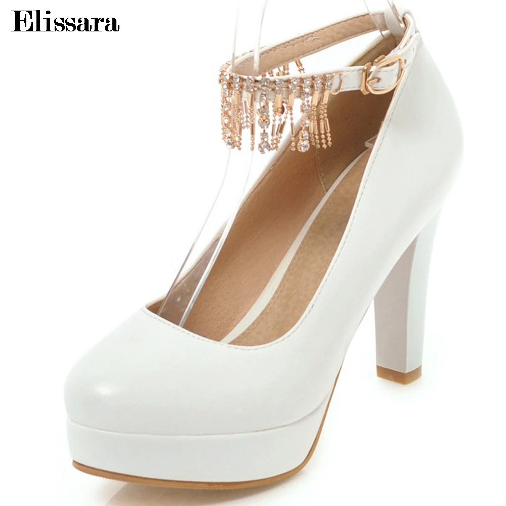 

Women Wedding Shoes High Heels Pumps Shoes Woman Sexy Ankle Strap Round Toe White Heel Platform Shoes Plus Size 33-45 Elissara