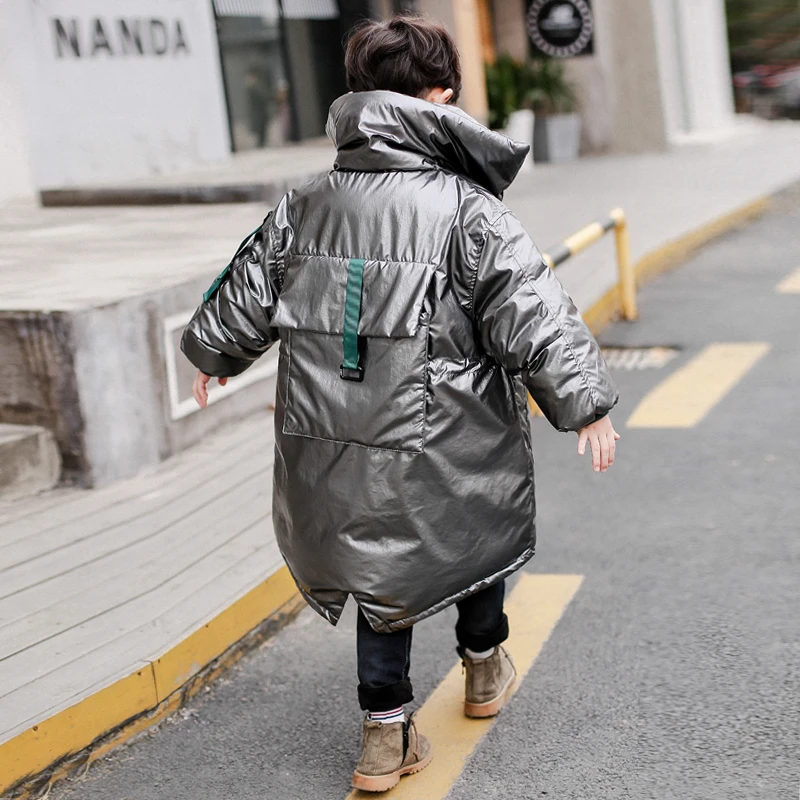 

Boys Winter Cotton Jacket Kids Cotton Glossy Coat Children Parkas Boys New Hooded Clothing Grey Black
