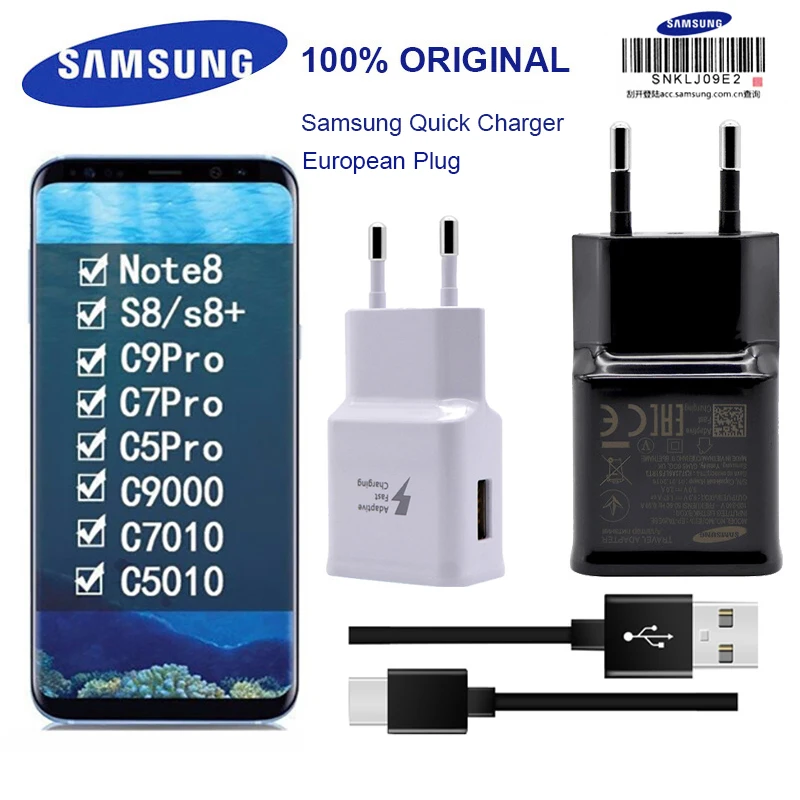 Быстрое зарядное устройство samsung с поддержкой интерфейса type-C/Micro USB модель ЕС для S9 S9+ S8 s8+ note8 Note 9 s7/s7 edge быстрое зарядное устройство