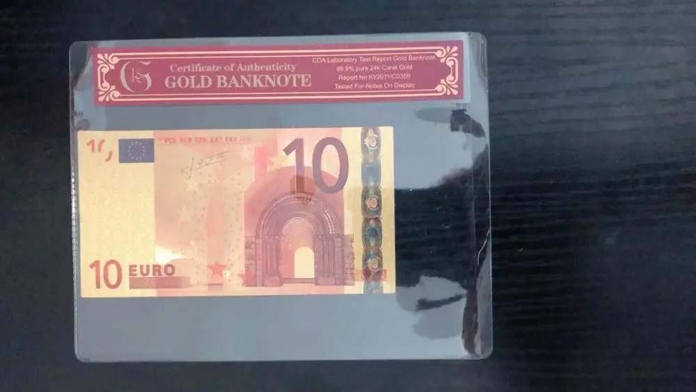 

Fake Gold Banknote Euro banknotes 10 Euros Pure Gold Foil Paper Money Gold Bill Note With COA Frame For Collection banknotes