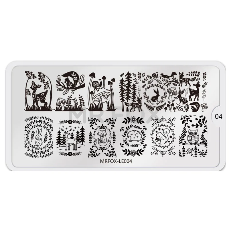 12,5*6,5 см Животные серии ногтей штамповки пластины маникюрные трафареты дизайн ногтей изображения Шаблон инструмент - Цвет: MRFOX-LE04