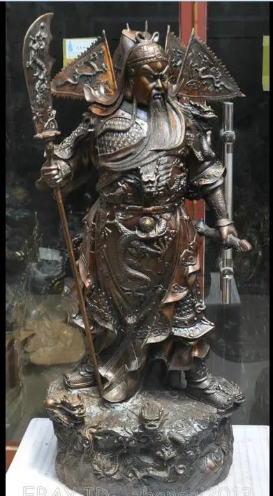 

free 37" China Buddhism Bronze Copper General Soldier GuanYu Buddha Sculpture Statue fast