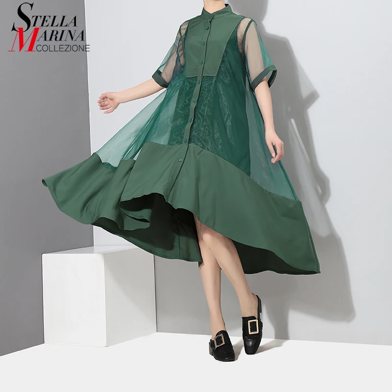 2019 Korean Style Two Pieces Set Women Summer Green Midi Transparent Mesh Dress With Vest Lady Sexy Party Dress Robe Femme 2564
