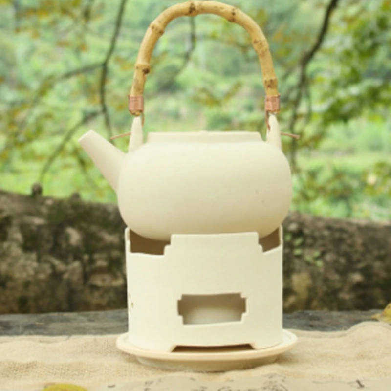 large capacity White clay teapot warmer Kung Fu tea maker with alcohol