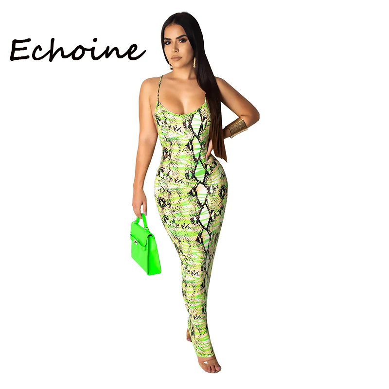 

Echoine Sexy Snake Print Spaghetti Straps Long Dress Backless Cross Bandage Dress Summer Dress 2019 3 Color