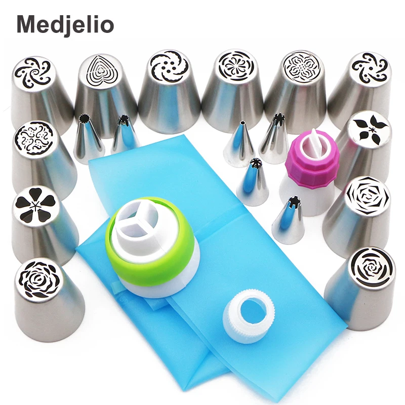 

2018 New Creative Rose Tulip Russia Nozzle Icing Piping Tips Cake Flower Leaf Heart Decorating Tools Free Silicone Bag Couplers