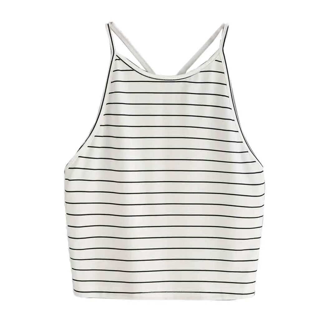 

Women Crop Tops Sexy Striped Tank Top Sleeveless T-Shirt Tops Summer Beach Boho sexy top mujer bralette croptop haut femmeL2