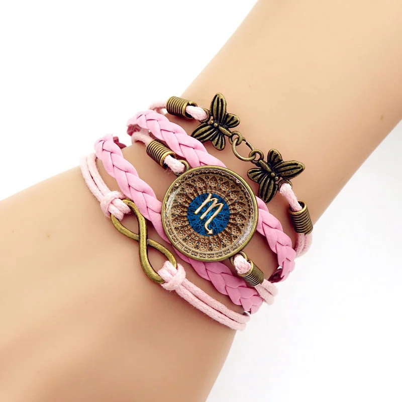 

Twelve constellations Scorpio Zodiac Multilayer Handmade Leathers Braided Bracelet Girls Braided Wristband Bracelet gift