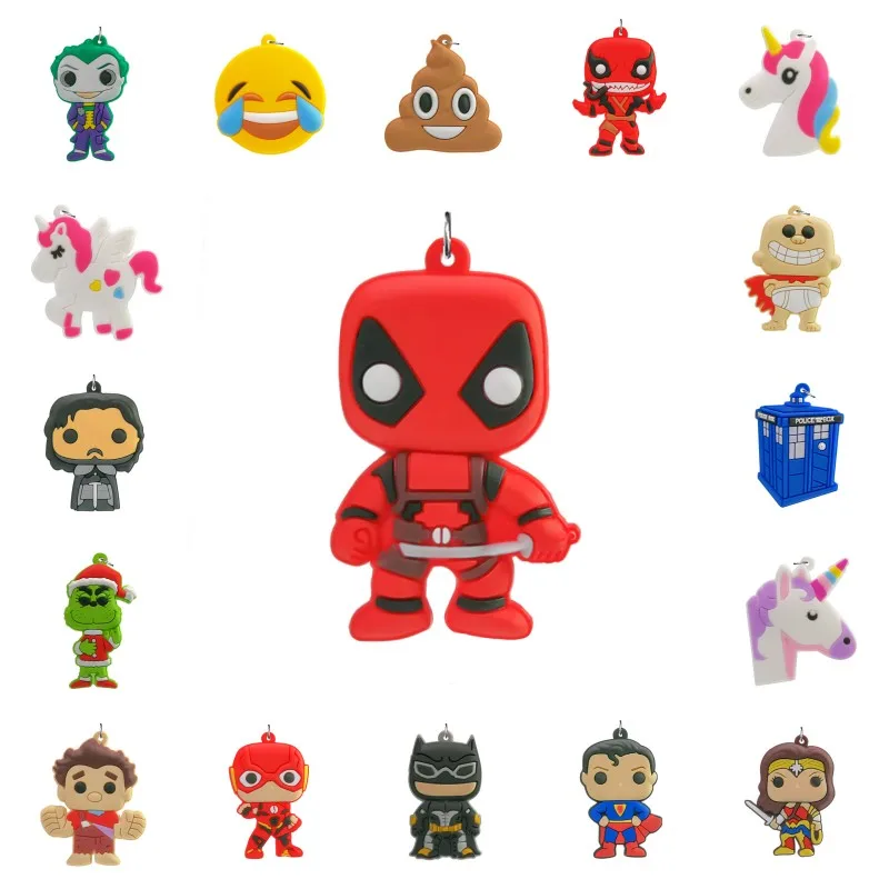 

2019 New 1pcs Pendants Deadpool Justice League Unicorns PVC Charms Accessories Fit for Keychains & Necklace Kids Party Gift