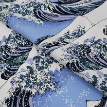 Волны моря реактивной окраски стрейч сатиновая хлопковая ткань для летнего платья кимоно сумки tissus au metre tecido vestido
