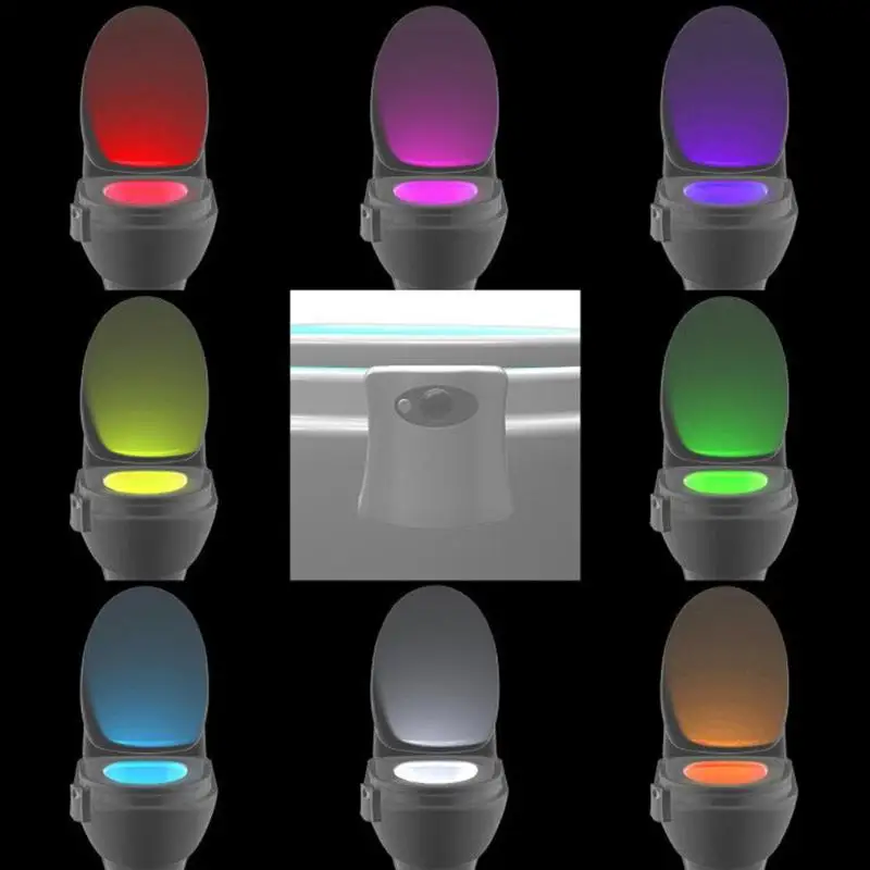8 цветов WC Ночной светильник с автоматическим распознаванием туалетный светильник светодиодный ночной Светильник датчик движения подсветка для унитаз для ванной комнаты для детей