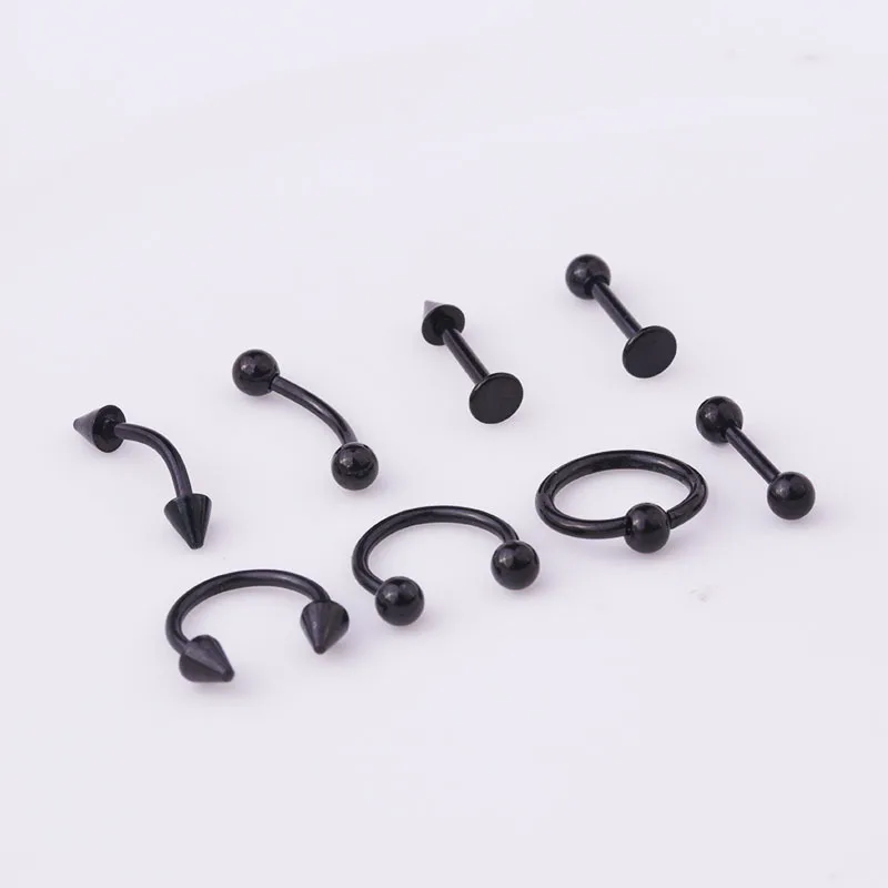 8pcs/set Mix Bar Ball Ring Spiking Surgical Stainless Steel Ear Eyebrow Lip Nose Tongue Piercing Set jewelry For for Women Men - Image 4