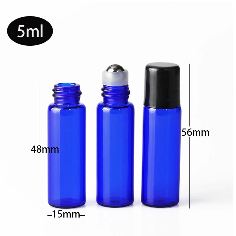 6pcs Blue Roller Bottles Aromatherapy Glass Roll On Refillable Bottles