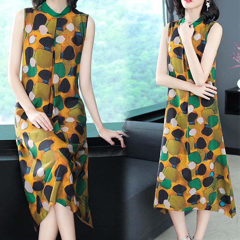 AYUNSUE Summer Dress 2019 Female Printed Casual Dress Elagant Sleeveless Midi Beach Dresses Boho Chic Vestito Donna KJ1846