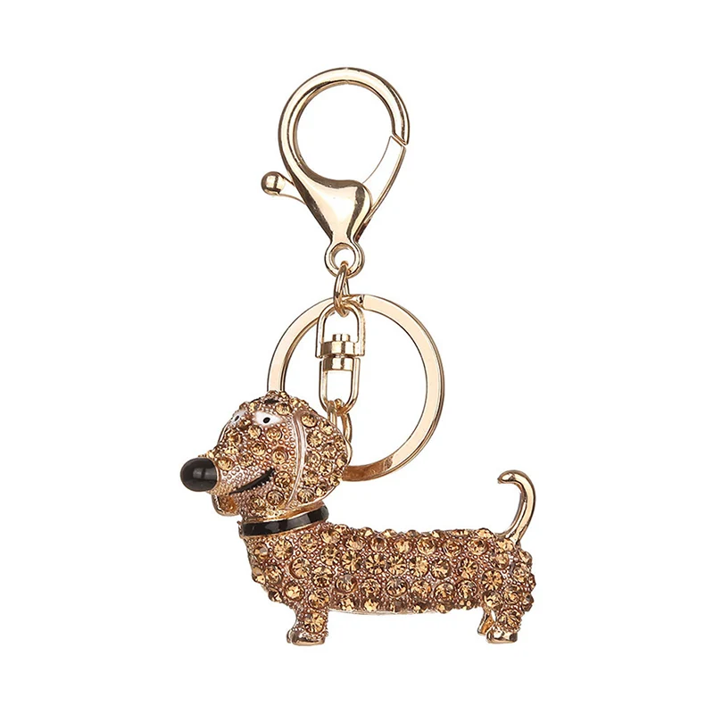 Rhinestone Dog Dachshund Keychain Bag Charm Pendant Keys Holder Keyring Jewelry Gift For Women Girl M8694