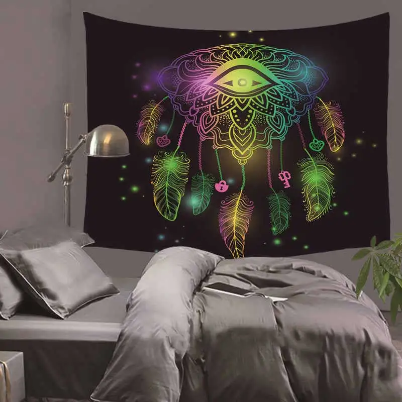 

Cilected 7 Chakra Tapestry Dream-Catcher Feather Wall Art Hanging Tapestry Home Decor 100% Polyester Thin Indian Bohemian Style