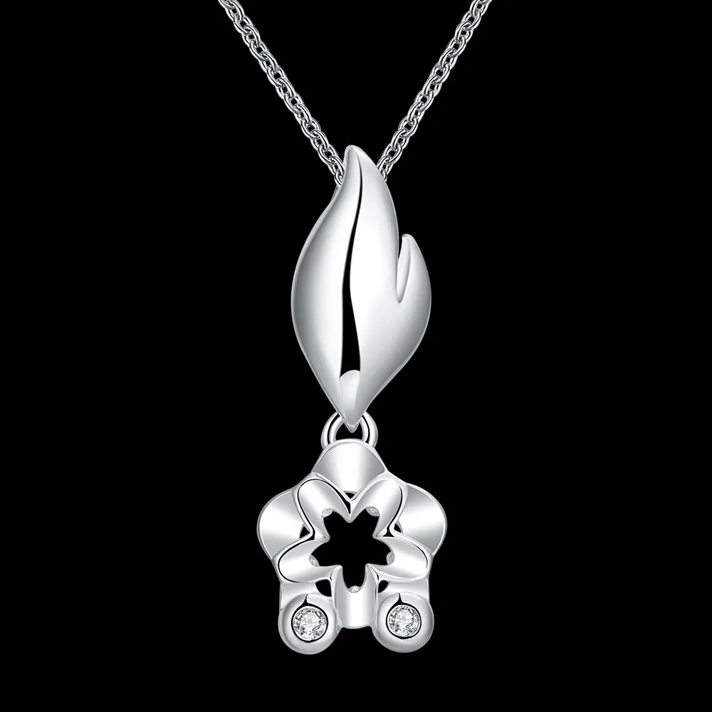 Pendant Necklaces for Women Trendy Personality Flower Style Dazzling White Zircon Silver Plated Jewelry Accessories
