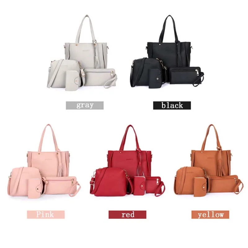 4pcs/set Women Bags Large Capacity Cosmetic Bag Set Tassel Handbag Fashion Shoulder Bag Purse Ladies Crossbody Bags