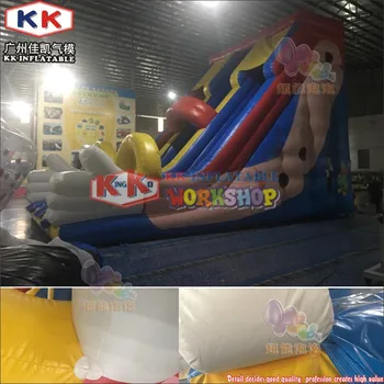 

6m high outdoor lovely clown hand inflatable slide made of lead free pvc tarpaulin for kids entertainment