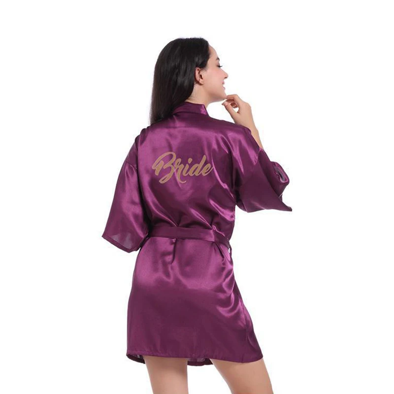 Женское кимоно для спа банный халат, ночное белье с надписью «Maid of Honor», халат для леди, искусственный шелк, глубокий v-образный вырез, халаты для невесты, ночная рубашка