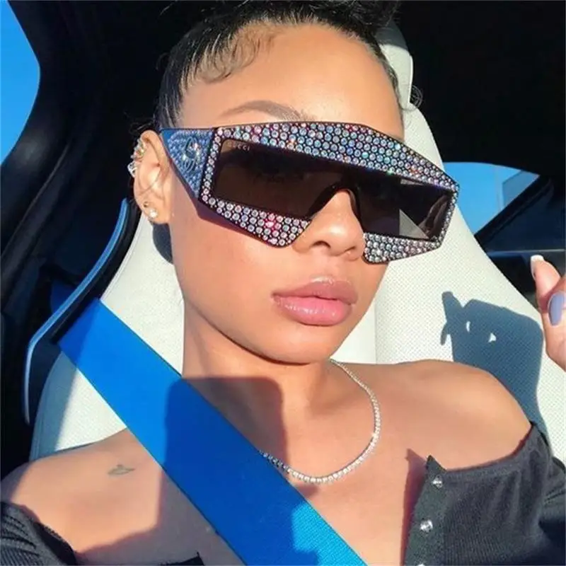 

Oversized Black Sunglasses Women Designer Brand Luxury Full Diamond Sun Glasses Men Large Frame Shades Mirror Big Sunglass Lady
