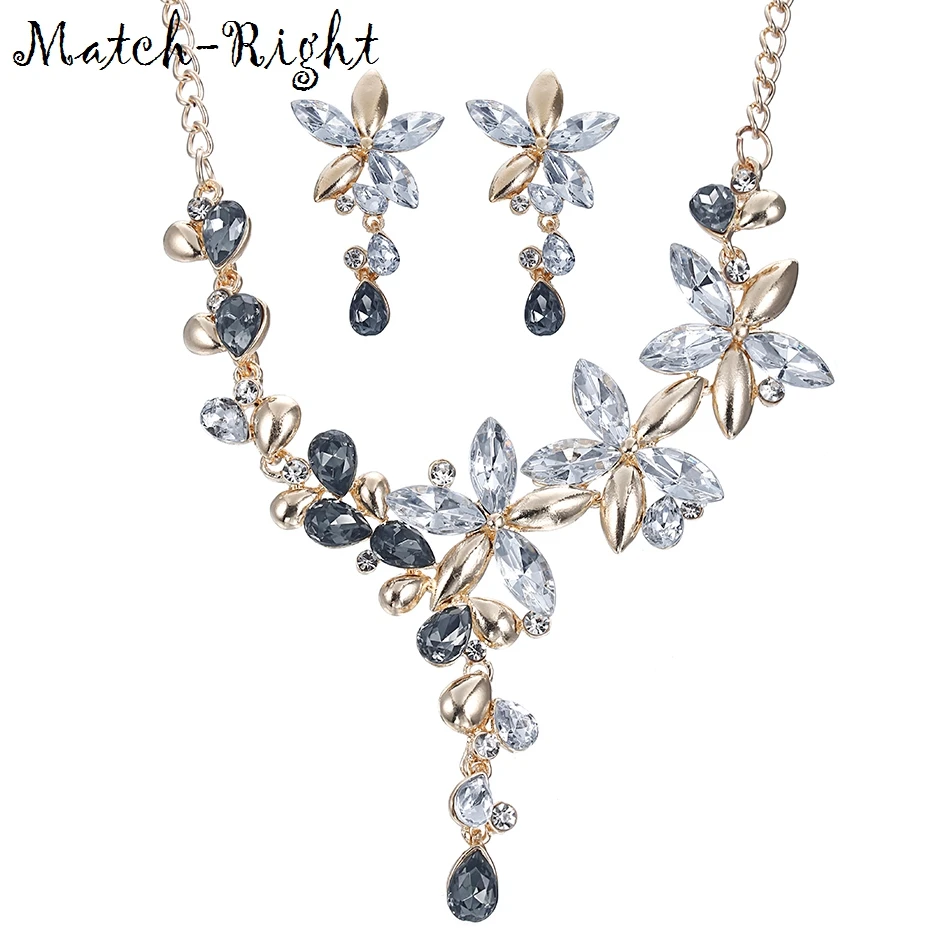 Jogo Direito Das Mulheres Colar de Strass Declaração Flor Colares Pingentes Jóias Conjunto De Cristal Colar de Acessórios Femininos KK066