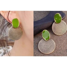 KISS WIFE, новинка,, Античная бронзовая круглая подвеска, в полоску, серьги-капельки для Женщин, Модные Винтажные зеленые эмалированные серьги-гвоздики
