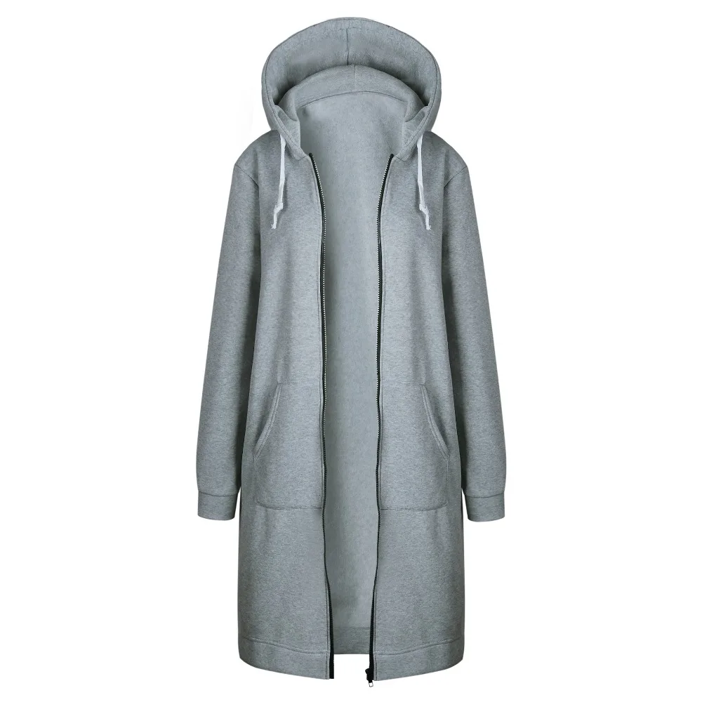 Женское длинное пальто на молнии, куртка с капюшоном, Осень-зима, повседневное свободное Женское пальто, толстовка с капюшоном, куртки, плюс размер 5XL