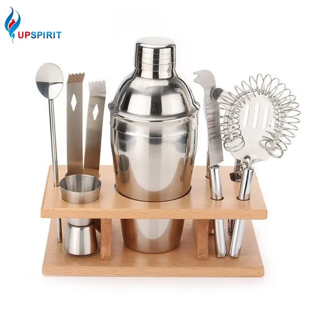 Upspirit Stainless Steel 8 Pcs Shaker Mixer Tail Set With Wood Upspirit Stainless Steel 8 Pcs Shaker Mixer Tail Set With Wood Stand Bartender Supplies Kit Drink