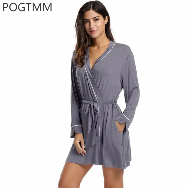 Summer Cotton Bathrobe Women Kimono Bridal Bath Robe Long Sleeve Belted ...