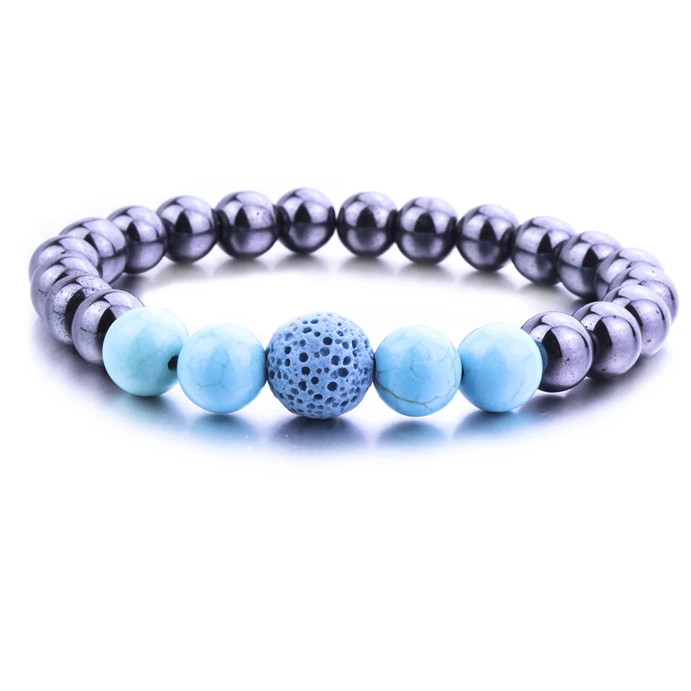

8MM Hematite 10mm Lava Stone Bead Charm Elasticity Bracelet For Women Men Yoga Bracelets Jewelry