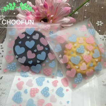 

500pcs Lovely Heart Shape Self Adhesive Seal Wedding Candy Package Bags Gift Cookie Biscuit Baking Plastic Packaging Bags BZ158