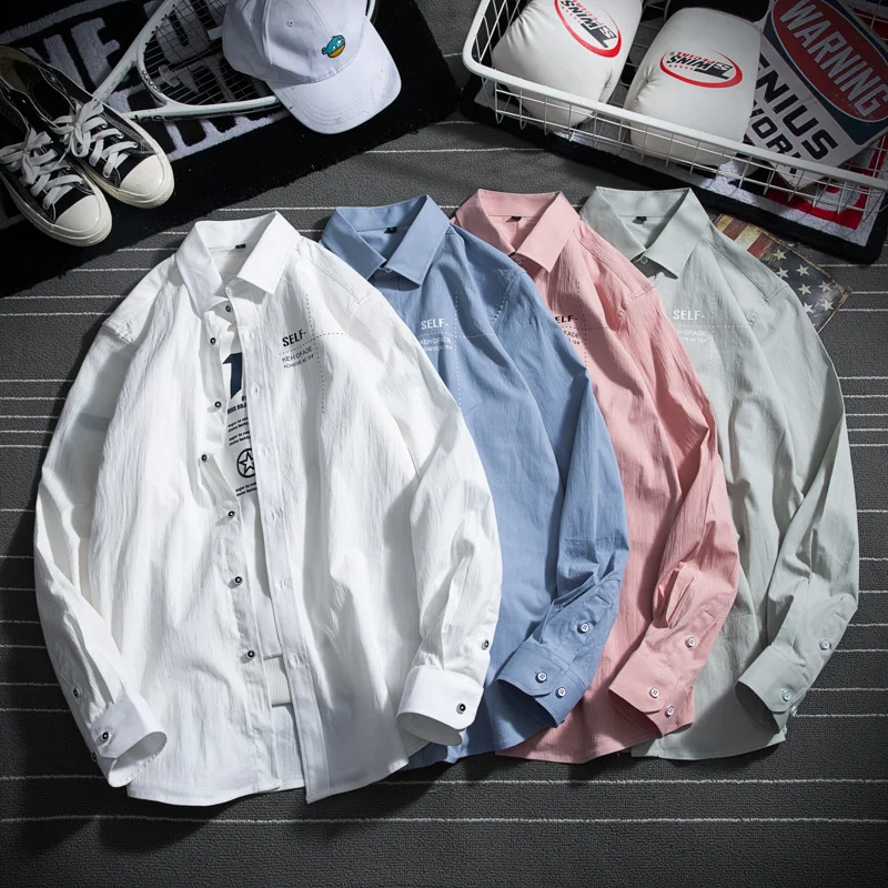 

Fashion Color Male Shirt Casual Pattern Mens Shirts Autumn Blue White Green Pink Men Long Sleeve Shirt
