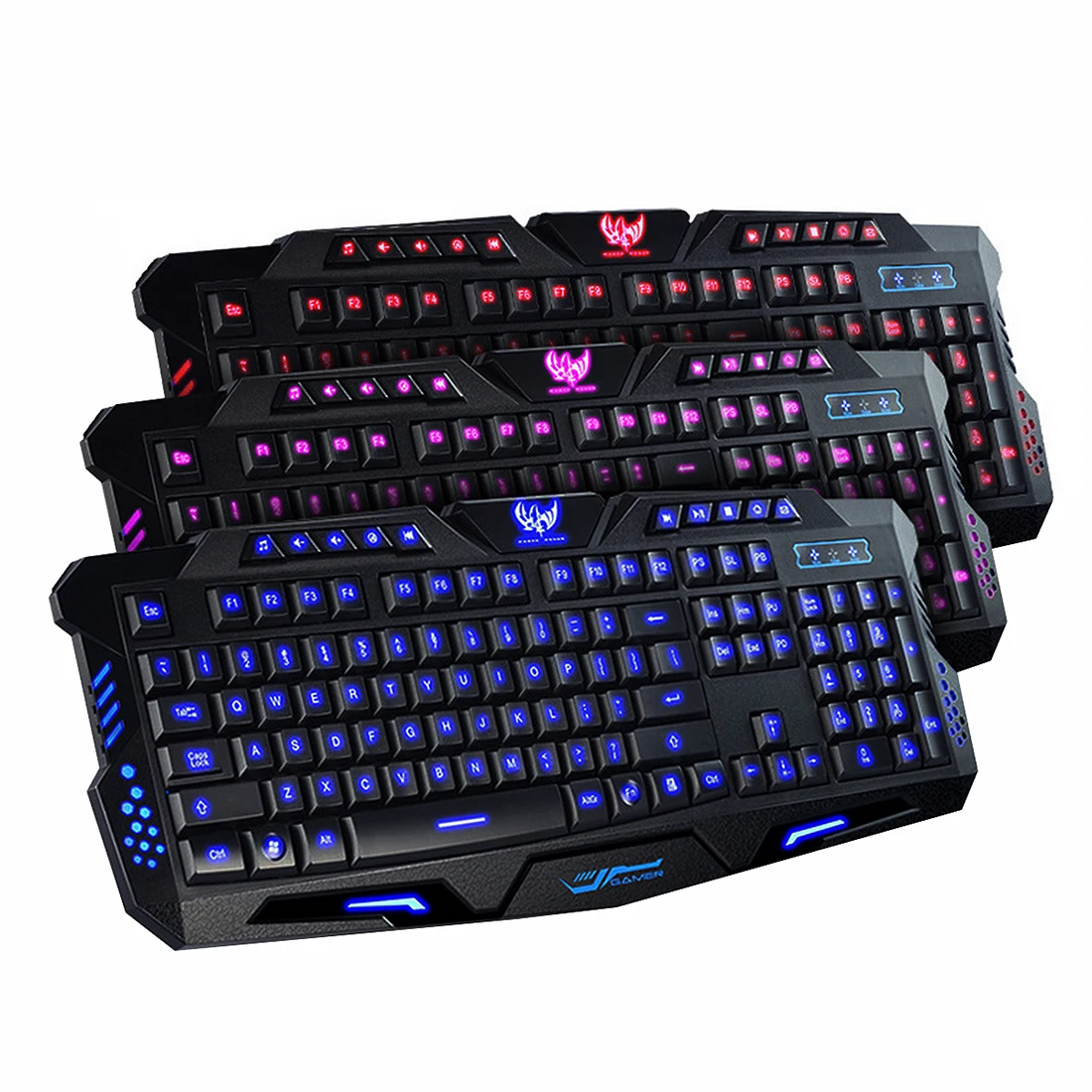 

1 Piece Original LED Game Keyboard 3 Colors Crack Illuminated USB Multimedia PC Gaming Keyboard Adjustable Backlight