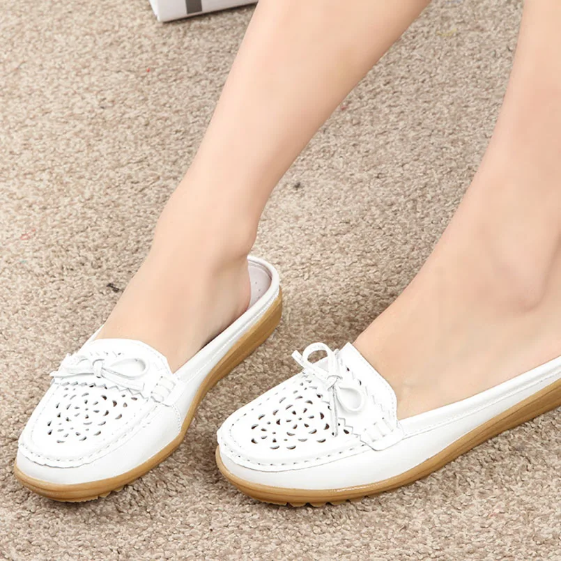 rose Chaussures blanc Femmes Cuir Mocassins Glissent Diapositives Sin Agujero Sur Sandales Fidanei Ballet En Pantoufles Pour Appartements bleu Femme Véritable White HwdRqER