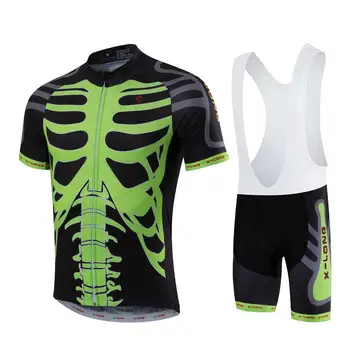 

HOT Men's Cycling Jersey Cycling Sets Short Sleeve Summer Cycling Clothing Bike Clothes Pro Team Green Skull Top Bottom