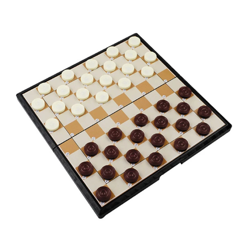 High Quality International Checkers Portable Plastic Chess Set Folding Checkers Chess Pieces Glued Onto Board Game Children Gift