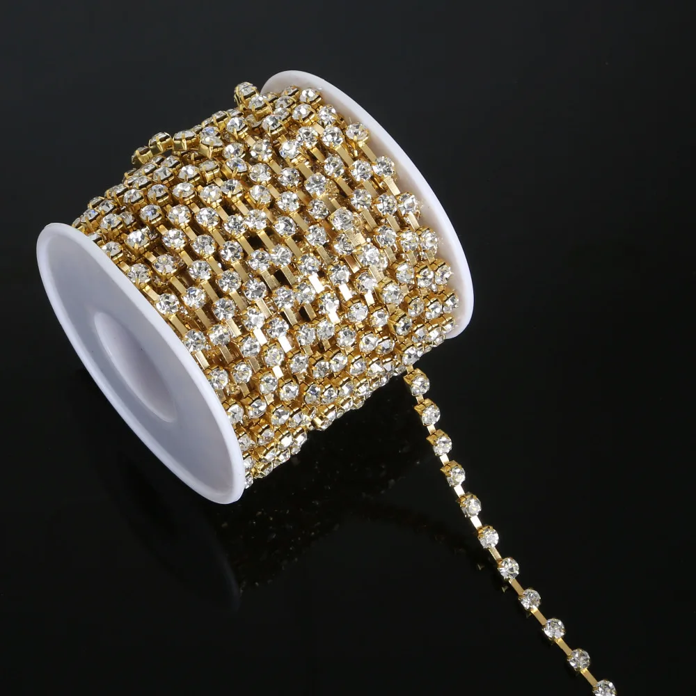 10 ярдов/рулон прозрачный кристалл SS6-SS18(2 мм-4,5 мм) серебро/золото основа стразы на цепочке для шитья одежды стиль diy Аксессуары для красоты
