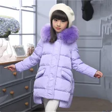 2016 Filles Vers Le Bas Veste D’hiver Longues Vestes Enfants Survêtement Manteaux De Mode Grand Col Poches Solides Épais Manteau Chaud 120-150