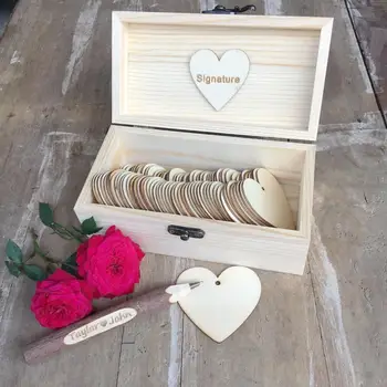 

Personalized Wedding guest book with hearts,Custom name and date Wooden Keepsake box,rustic engrave wedding guest book