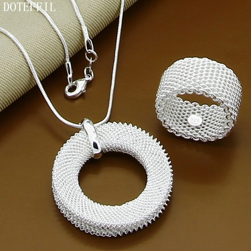 

925 Sterling Silver Round Braided Pendant Necklace Women Fashion Simple Necklace Earrings Jewelry