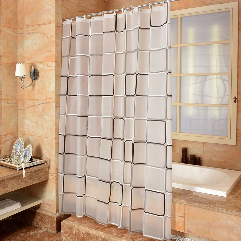 New Bathroom Shower Curtain Classic Grid PEVA Toilet Partition Curtain