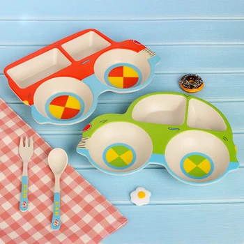 

3pc/set Dinnerware Portable Plastic Kids Plate Fork Set Cutlery Kids Children Tableware Bamboo Fiber Child Food Tray set