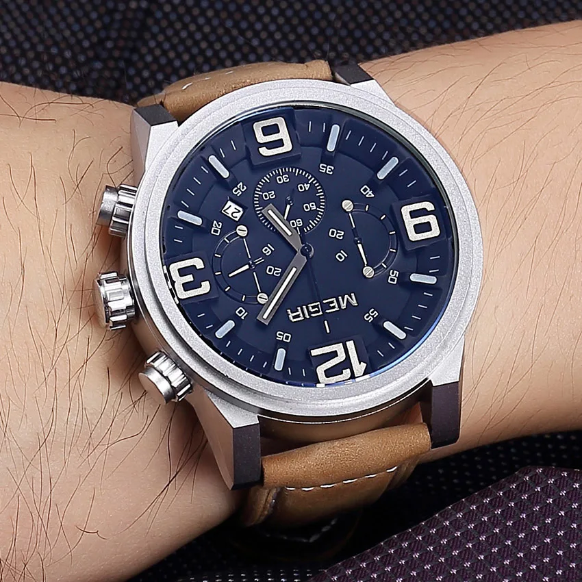 

Megir Watches Waterproof Men Watch Leather Sport Army Military Retro Men Watches 2018 Luxury Brand Mens Watches Top Brand Luxury