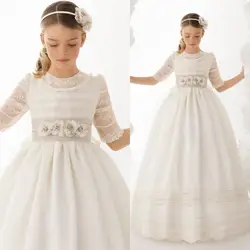 2018 Платья с цветочным узором для девочек, платья для первого причастия, кружевные платья с коротким рукавом, винтажные Детские платья для