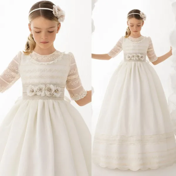 2018 Flower Girl Dresses first Communion Lace Half Sleeves Spanish
