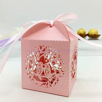 

50Pcs Bird Design Luxury Lase Cut Candy Box With Ribbon Baby Shower Gifts box Wedding favors Boxes Birthday Party Supplies 7Z